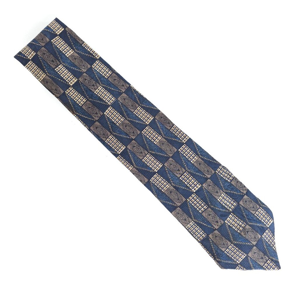 Hunt Club Men Necktie All Silk Geometric Blue Gray Size 60x3.5 - NWOT - USA
